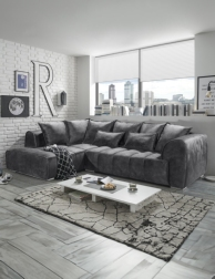 Ecksofa XXL «Italy», L 320 x T 197 cm, mit Kissen, Samt, grau