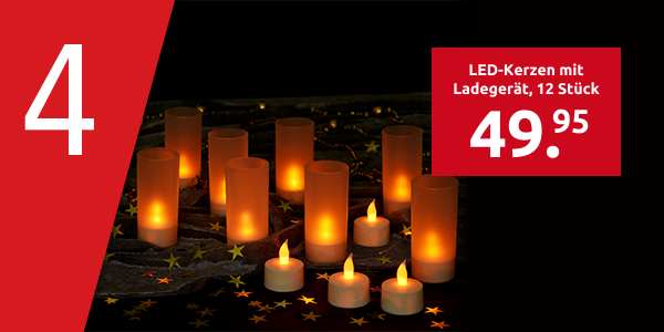 LED-Kerzen mit Ladegerät, 12 Stück
