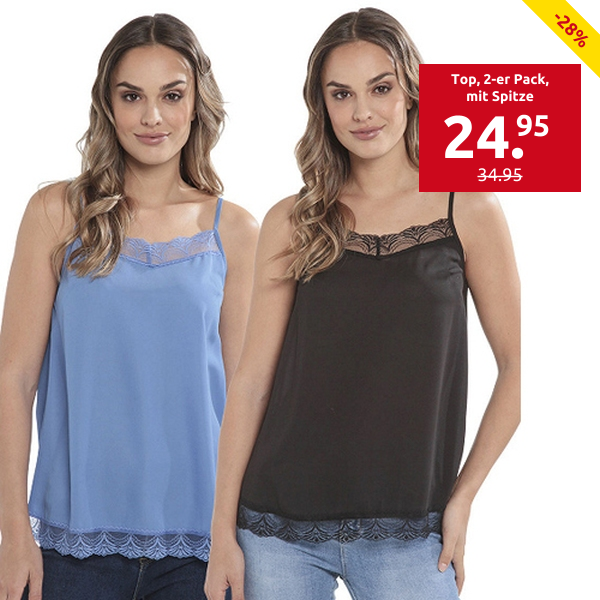 Top, 2-er Pack, mit Spitze, schwarz + blau