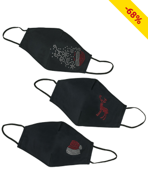 Mund-Nasen-Schutz «XMAS», 3er-Set, schwarz/Strass