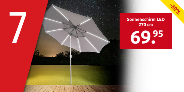 Sonnenschirm LED 270 cm, Solarpanel, grau