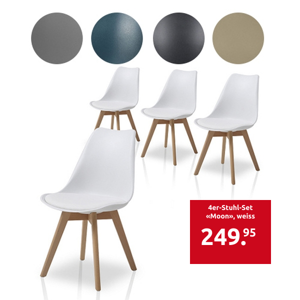 4er-Stuhl-Set «Moon», weiss