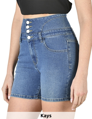 Jeansshorts mit hoher Taille und Knöpfen, blau