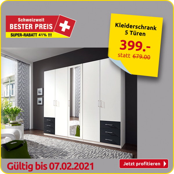 Kleiderschrank 5 Türen, B 225 x H 208 x T 58 cm