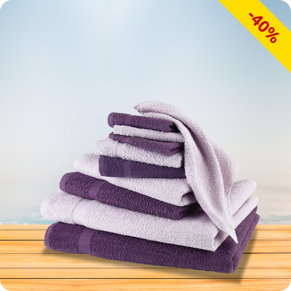10-teiliges Frottee-Set, superflauschig, violett/lila
