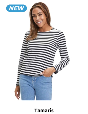 Tamaris T-Shirt «Asolo», lange Ärmel, schwarz/weiss