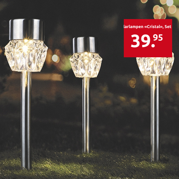 LED-Solarlampen «Cristal», Set 3 Stück