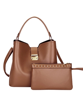 Handtasche, 2-er Set, mit Reissverschlusstasche und abnehmbarer Schulterriemen, braun