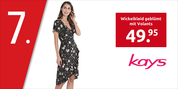 Wickelkleid geblümt mit Volants, schwarz/weiss