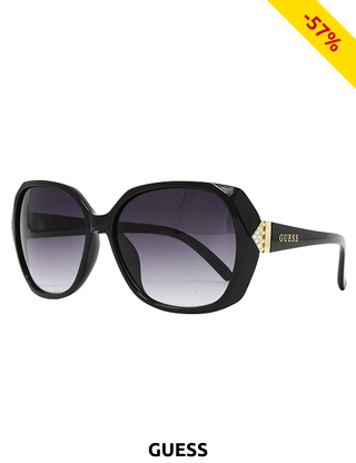 GUESS Damensonnenbrille, goldfarbenes Dekor, schwarz