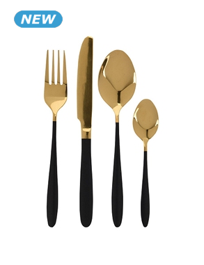 Besteckset, 16-teilig, 4 Personen, goldfarben/schwarz