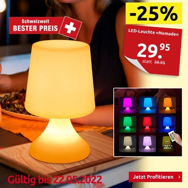 LED-Leuchte «Nomade», kabellos, 16 Farben, mit Fernbedienung