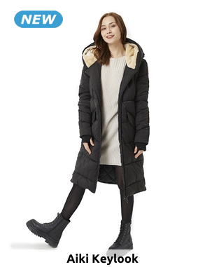 Lange Daunenjacke «Zoé» mit Kapuze, schwarz