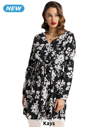 Wickelkleid, mit Gürtel, schwarz bedruckt