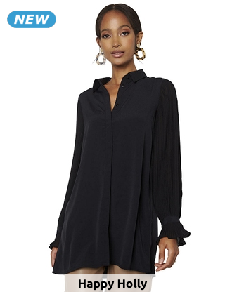 Happy Holly Tunika mit plissierten Ärmeln, schwarz