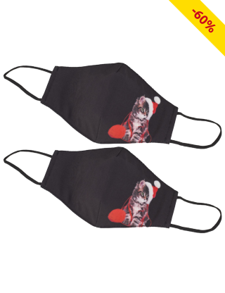 Mund-Nasen-Schutz aus Textil «XMAS», 2er-Set, schwarz/Katze