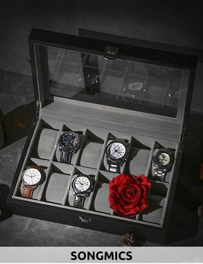 SONGMICS Uhrenbox für 12 Stück, B ca. 30 cm, grau