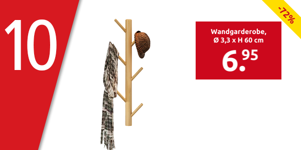 Wandgarderobe «Wood», Ø 3,3 x H 60 cm, hellbraun