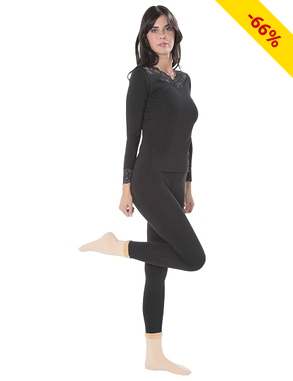 Thermal-Ensemble Hose und Top, mit Spitze, schwarz