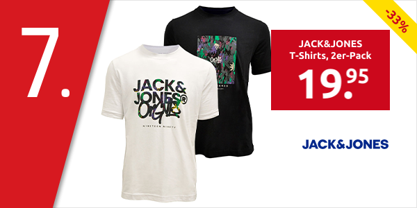 JACK&JONES T-Shirts «John» für Herren, 2er-Pack, weiss + schwarz