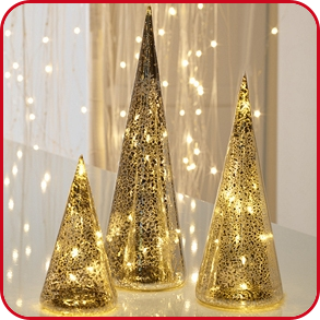 LED-Glaskegel, 3-er Set, goldfarben