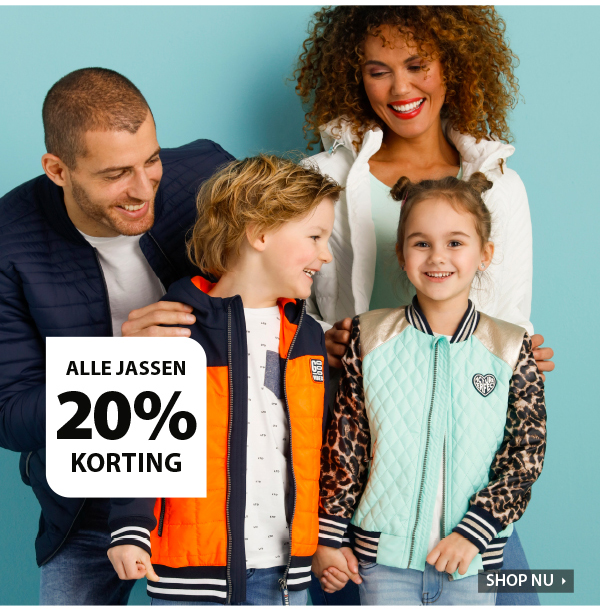 20% korting op alle jassen