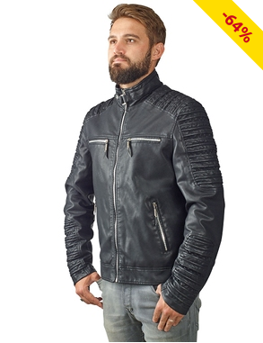 Herren-Jacke, in leicht geprägter Lederoptik, schwarz