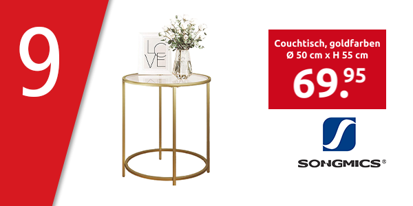 SONGMICS Couchtisch «Glass Gold», Ø 50 cm x H 55 cm, goldfarben