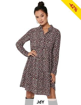 JACQUELINE de YONG Kleid mit Hemdkragen, schwarz bedruckt