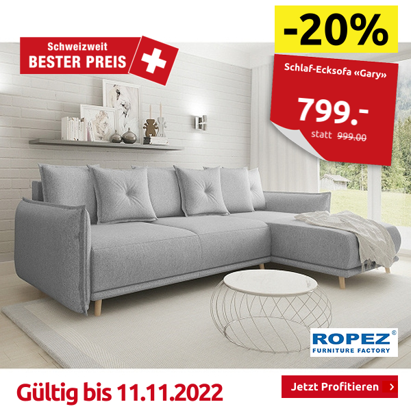 Schlaf-Ecksofa «Gary» mit Stauraum, 229 x 174 cm, grau