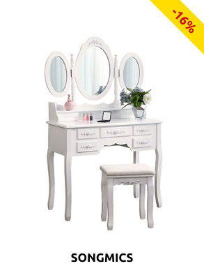SONGMICS Schminktisch & Hocker«Romantique», B 90 x H 145 x T 40 cm, weiss