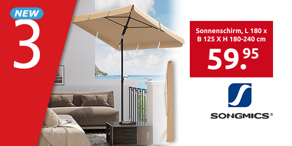 SONGMICS Sonnenschirm, L 180 x B 125 X H 180-240 cm, taupe