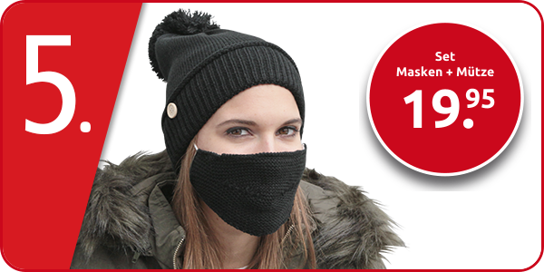 Set Mund-Nasen-Schutz + Mütze, schwarz