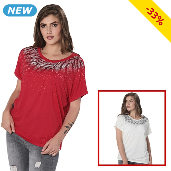 T-Shirt mit Ajour-Motiv, rot