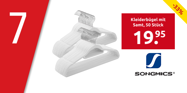 SONGMICS Kleiderbügel mit Samt, 50 Stück, weiss