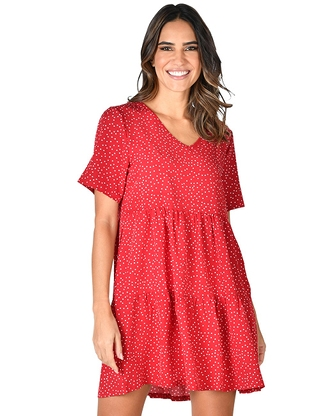 Kleid, rot/weiss bedruckt