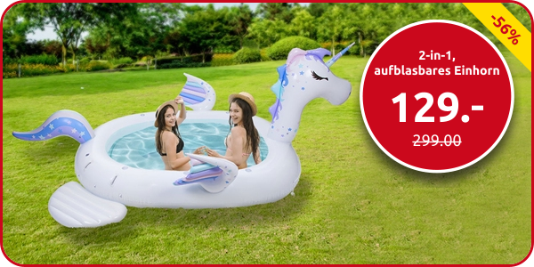2-in-1, Planschbecken/Schwimmtier, aufblasbares Einhorn Mega, 6 Personen