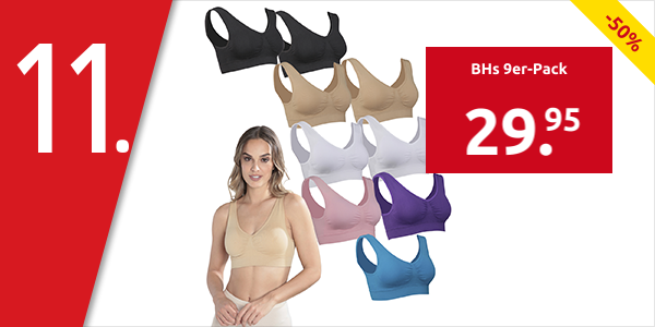 BHs 9er-Pack, 2 x schwarz, 2 x weiss, 2 x beige, 1 x hellrosa, 1 x blau, 1 x lila