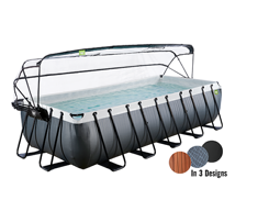 Aufstellpool Framepool-Set EXIT BlackLeather Style rechteckig 540x250x122 cm inkl. Sandfilteranlage, Abdeckung & Leiter schwarz