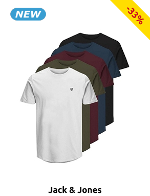 JACK&JONES T-Shirts, 5er-Pack, weiss/schwarz/khaki/weinrot/blau