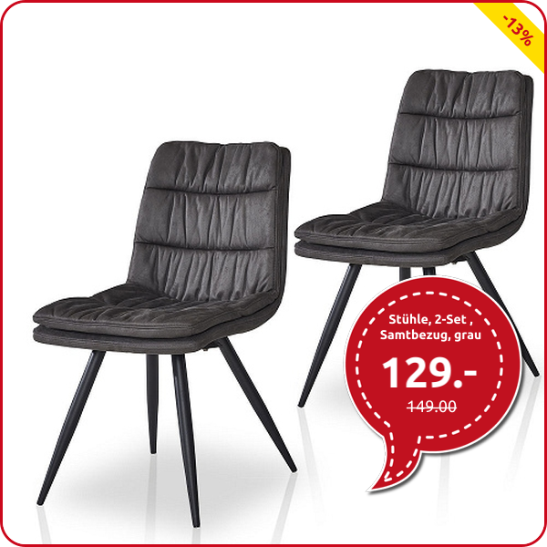 Stühle, 2-Set , Samtbezug, grau