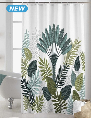 Duschvorhang «Panazio», 180 x 200 cm, weiss, mit grünem Motiv