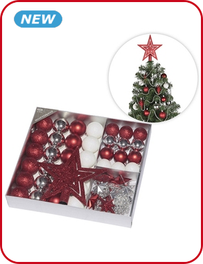 Hängedeko, 45-teiliges Set, rot/silber/weiss