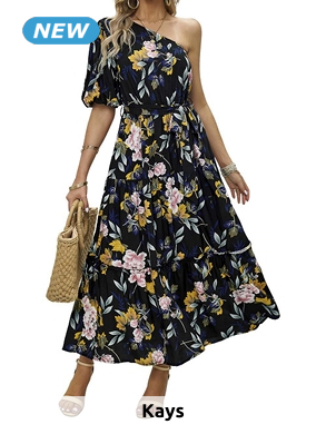 Asymmetrisches Maxikleid «Adriana», mit Blumenmuster, schwarz