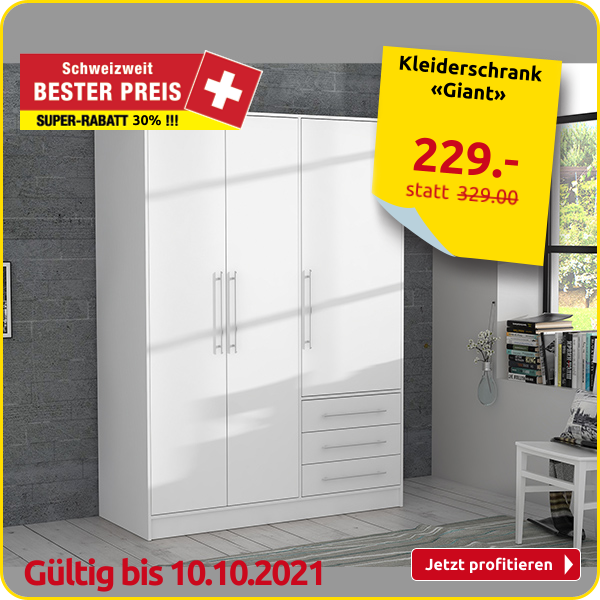 Kleiderschrank «Giant», 3-türig + 3 Schubladen, weiss, B 144,5 cm