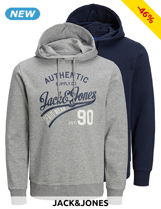 JACK&JONES Herren-Hoodies, 2er-Pack, grau/marine