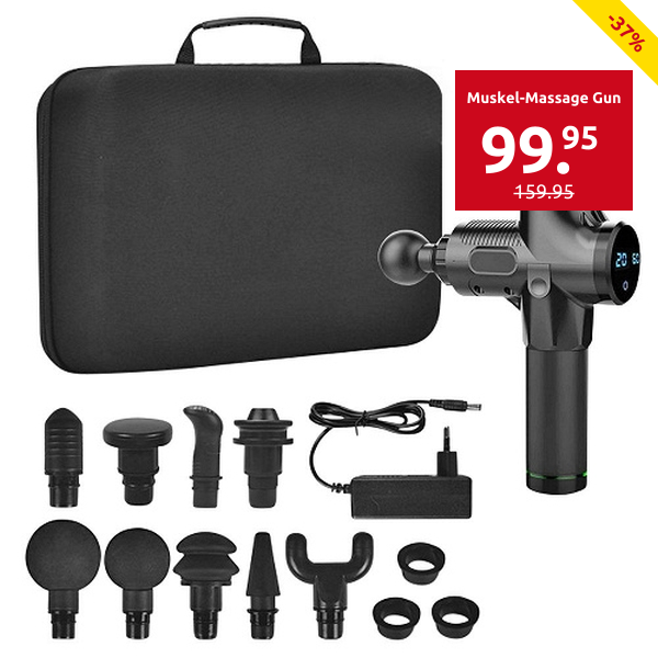 Muskel-Massage Gun, 30 Geschwindigkeiten, 9 Massageköpfe