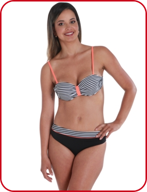 Push up-Bikini, marine/weiss gestreift