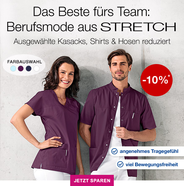 Das Beste fürs Team: Berufsmode aus Stretch - Ausgewählte Kasacks, Shirts & Hosen reduziert