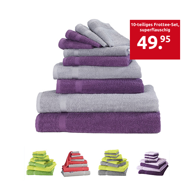 10-teiliges Frottee-Set, superflauschig, violett/grau